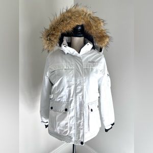 White Ski Snow Jacket with detachable fur trim